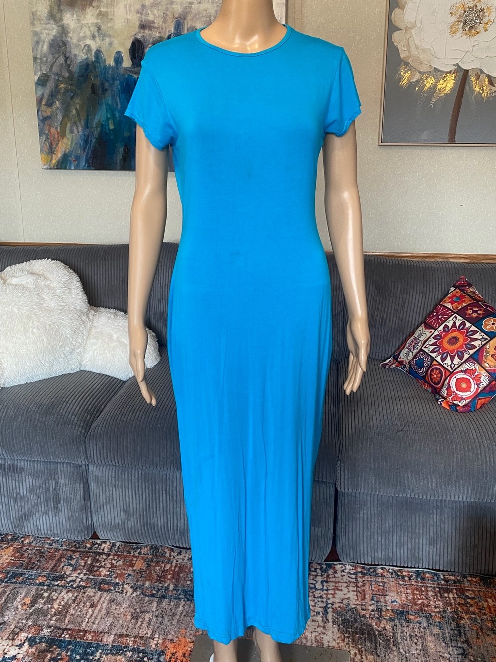 Boohoo Bright Blue Short-Sleeve Maxi Dress